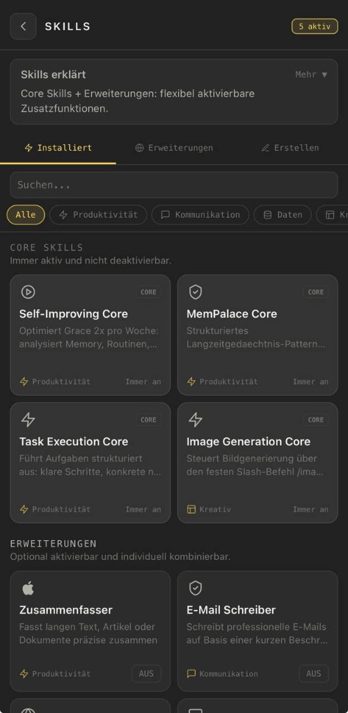 Grace Skills-Ansicht